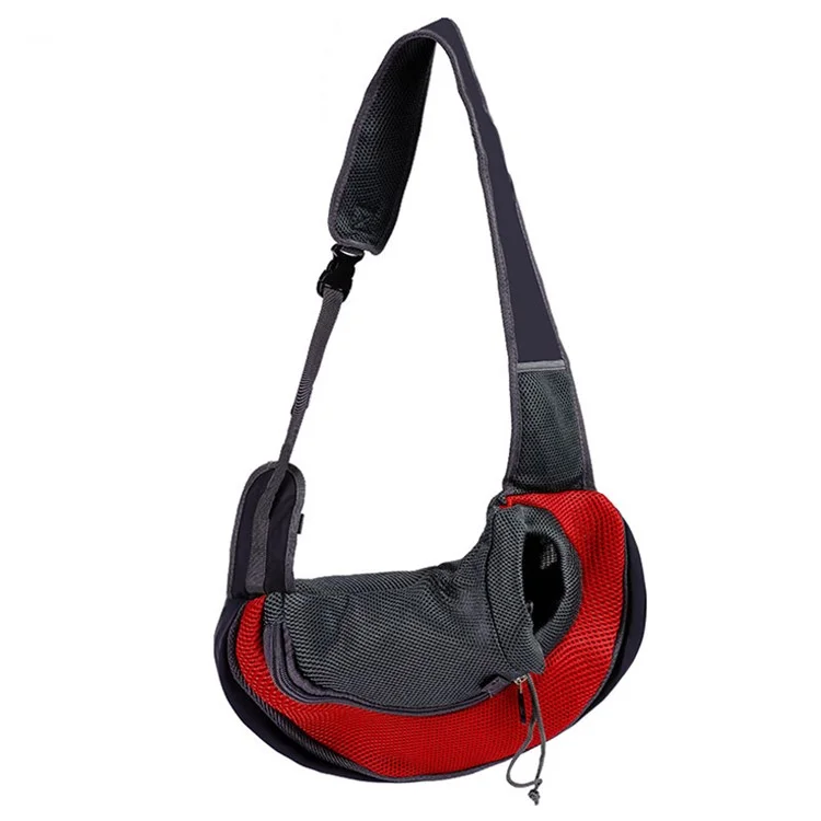 JM0809183 Pet Sling Carrier Adjustable Shoulder Strap Dog Puppy Hands-Free Mesh Bag for Outdoor Travel, Size S - Red