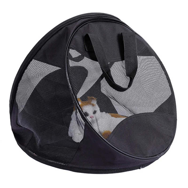 Triangle Cat Carrier Bag Portable Foldable Pet Bag Gift Case Oxford Fabric+PVC Mesh Cat Products - Black