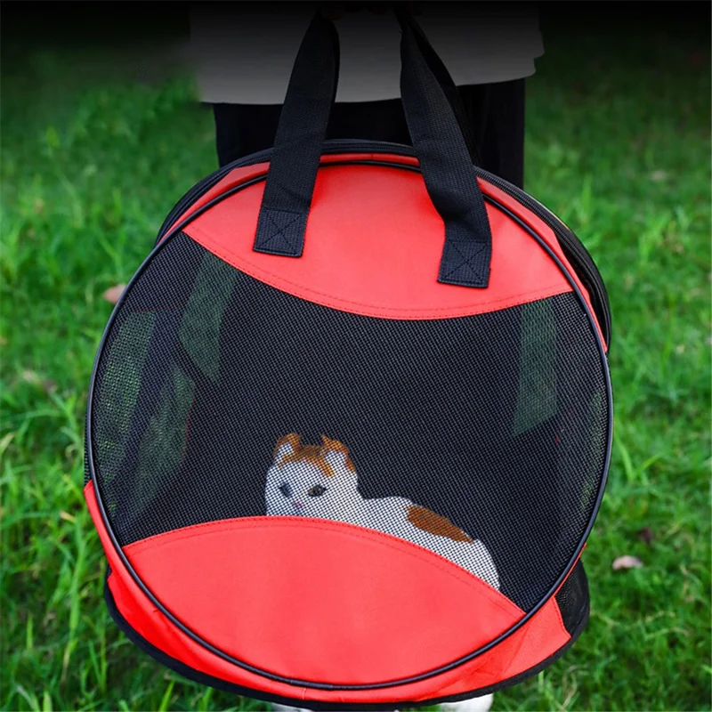 Triangle Cat Carrier Bag Portable Foldable Pet Bag Gift Case Oxford Fabric+PVC Mesh Cat Products - Black