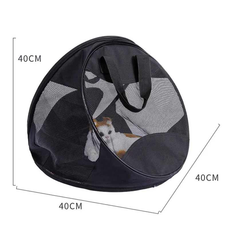 Triangle Cat Carrier Bag Portable Foldable Pet Bag Gift Case Oxford Fabric+PVC Mesh Cat Products - Black