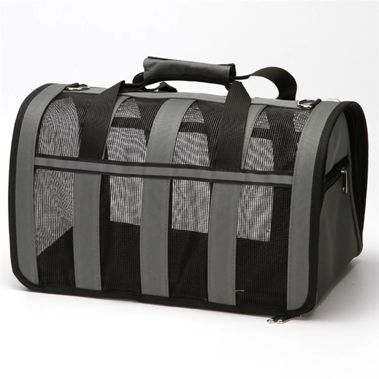 JM0809212 Size L Breathable Mesh Pet Carrier Tote Bag 600D Oxford Cloth Dog Cat Carrying Bag - Grey