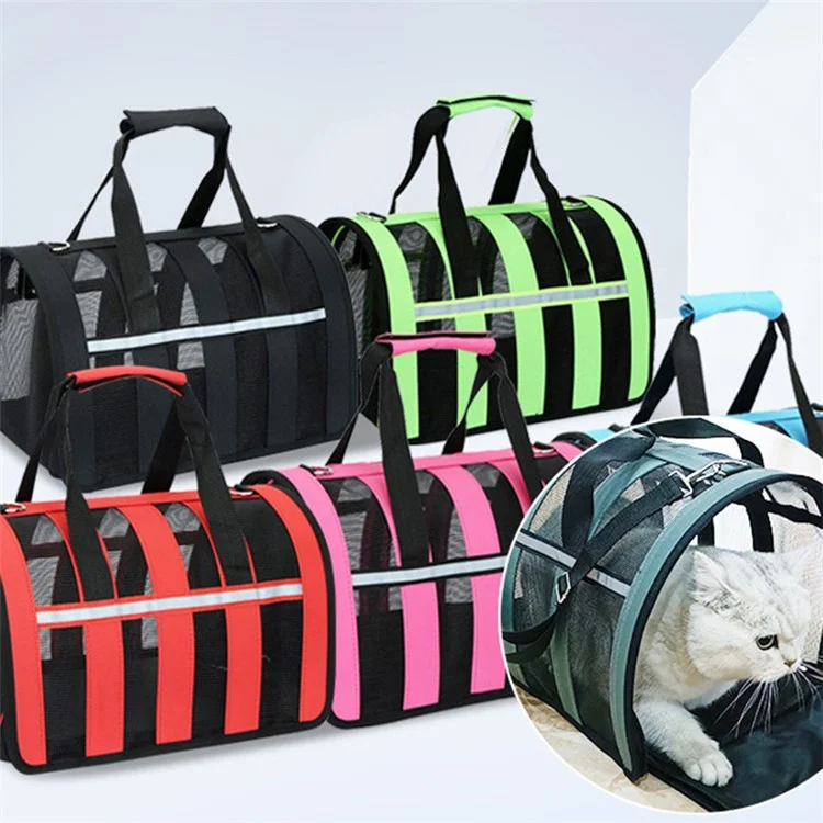 JM0809212 Size L Breathable Mesh Pet Carrier Tote Bag 600D Oxford Cloth Dog Cat Carrying Bag - Grey