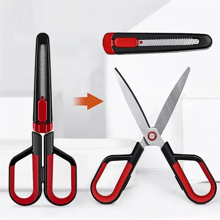 FIZZ FZ21210 2-in-1 tragbarer Edelstahl Multi-funktionaler Nicht-haftender Box-Cutter-Scherenset - Rot