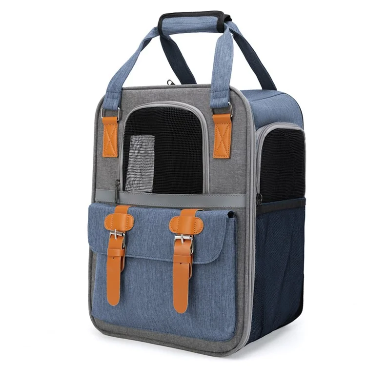 Mochila Transportadora de Cão de Grande Porte PVC + Tecido Oxford Mochila Transportadora de Gato com Alças Respirável Mesh - Azul