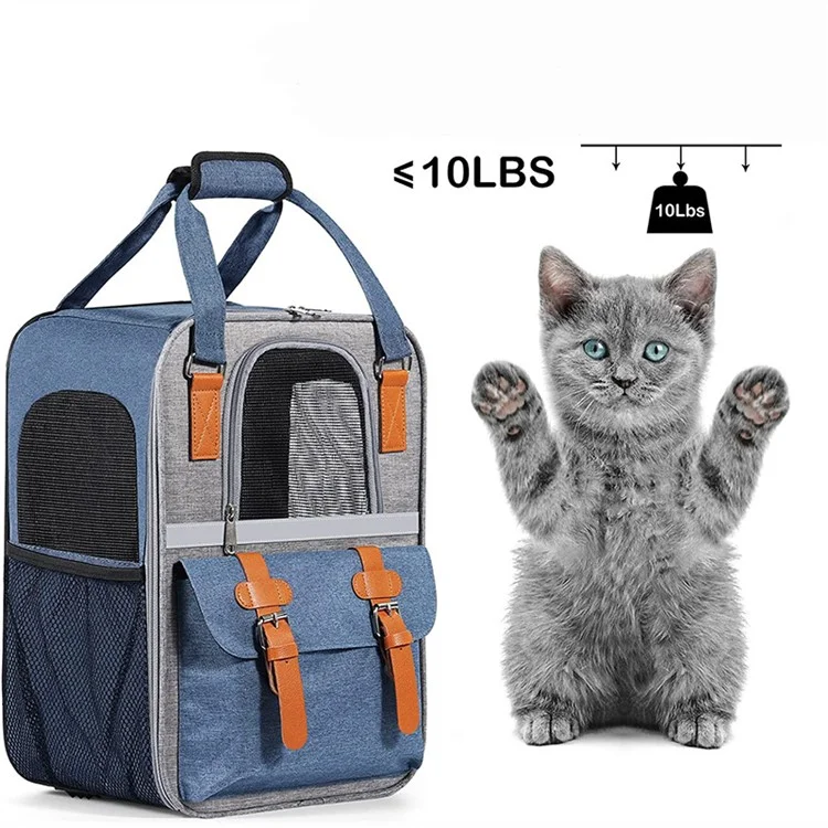 Mochila Transportadora de Cão de Grande Porte PVC + Tecido Oxford Mochila Transportadora de Gato com Alças Respirável Mesh - Azul