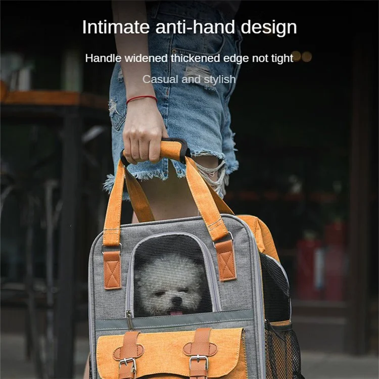 Mochila Transportadora de Cão de Grande Porte PVC + Tecido Oxford Mochila Transportadora de Gato com Alças Respirável Mesh - Azul