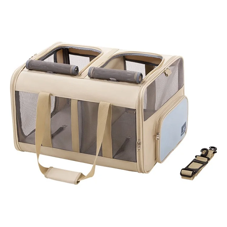 Dodopet Xn-serie Atmungsaktives Falten Mit Zwei Kompartiment Pet Carrier Tragbare Katze Und Hundereise-tasche - Beige