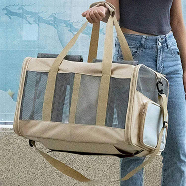 Dodopet Xn-serie Atmungsaktives Falten Mit Zwei Kompartiment Pet Carrier Tragbare Katze Und Hundereise-tasche - Beige