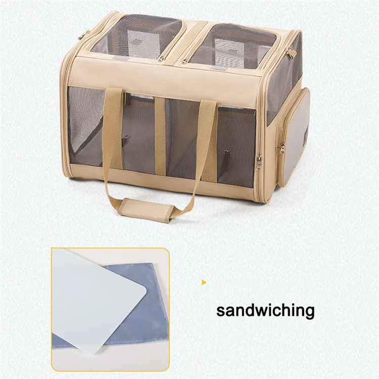 Dodopet Xn-serie Atmungsaktives Falten Mit Zwei Kompartiment Pet Carrier Tragbare Katze Und Hundereise-tasche - Beige