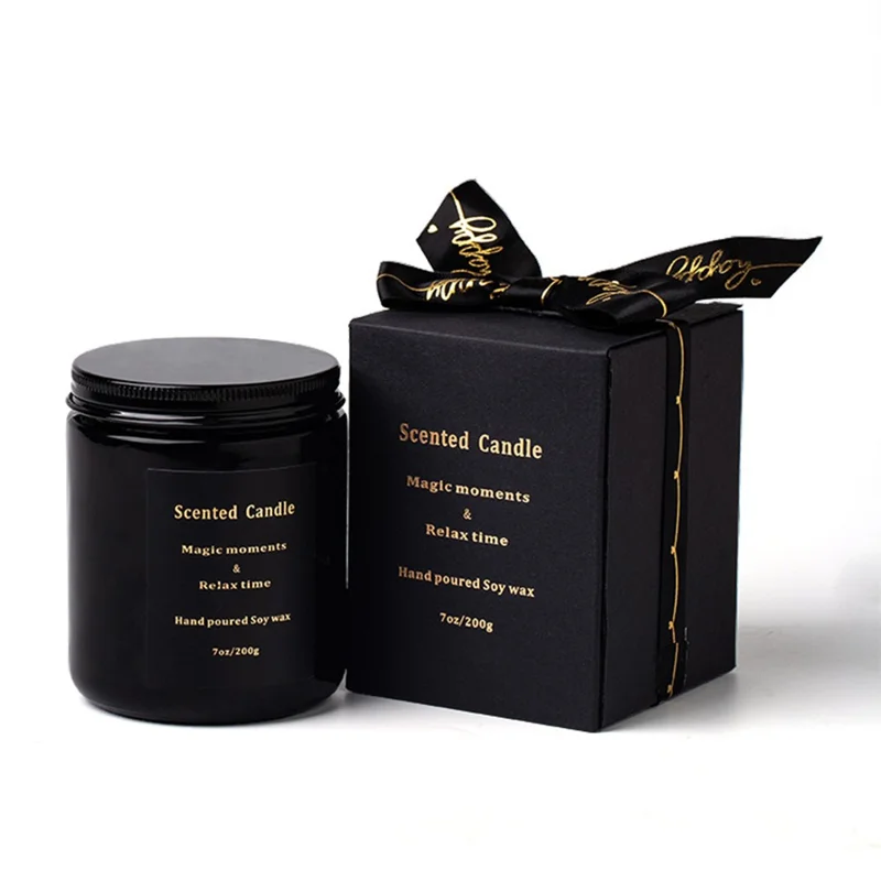 XY-8923 Scented Candles Black Jar Aromatherapy Candles Home Fragrance Decor Gift - Juniper / Lavender