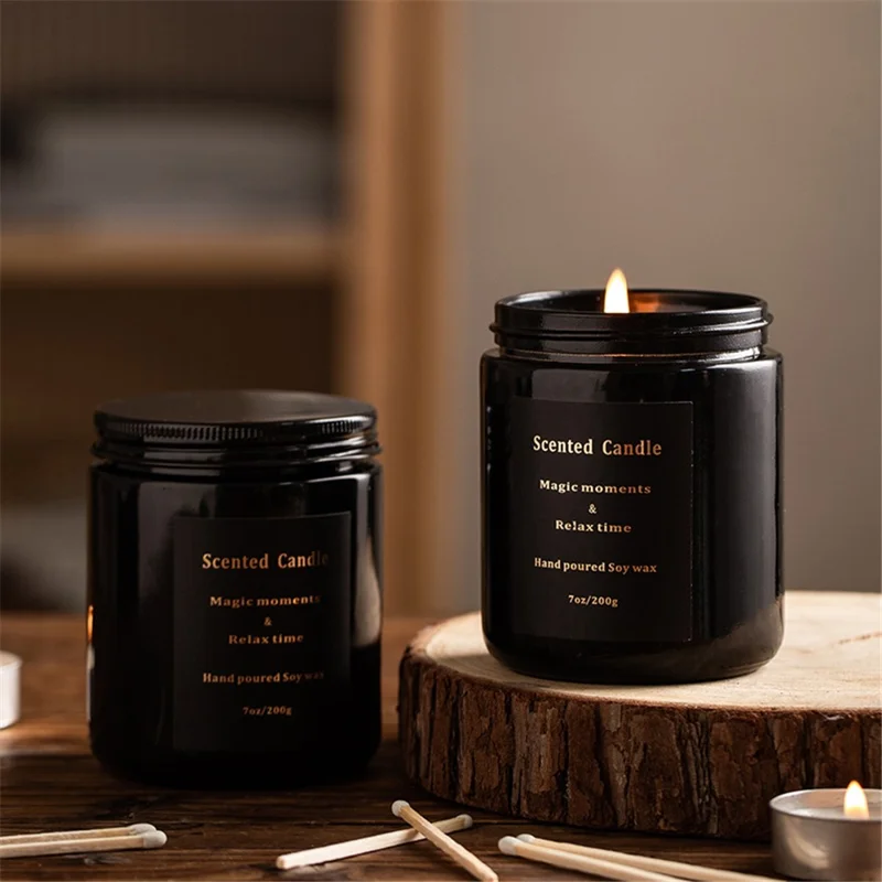 XY-8923 Scented Candles Black Jar Aromatherapy Candles Home Fragrance Decor Gift - Juniper / Lavender