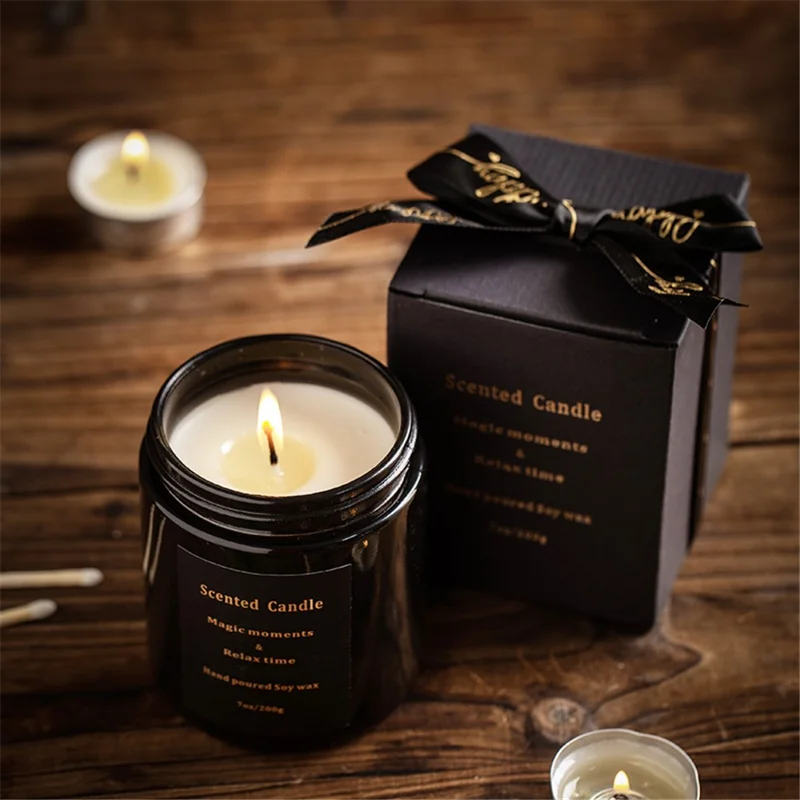 XY-8923 Scented Candles Black Jar Aromatherapy Candles Home Fragrance Decor Gift - Juniper / Lavender