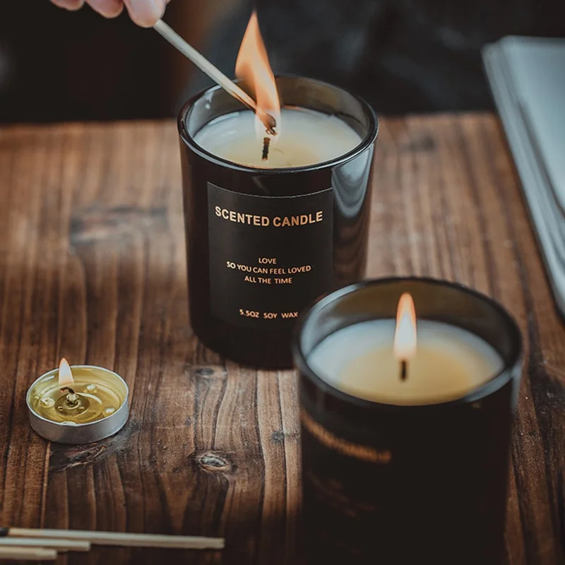 XY-20200902 Scented Candles Black Jar Soy Wax Candles Gift Relaxing Stress - Peony / Blush Suede