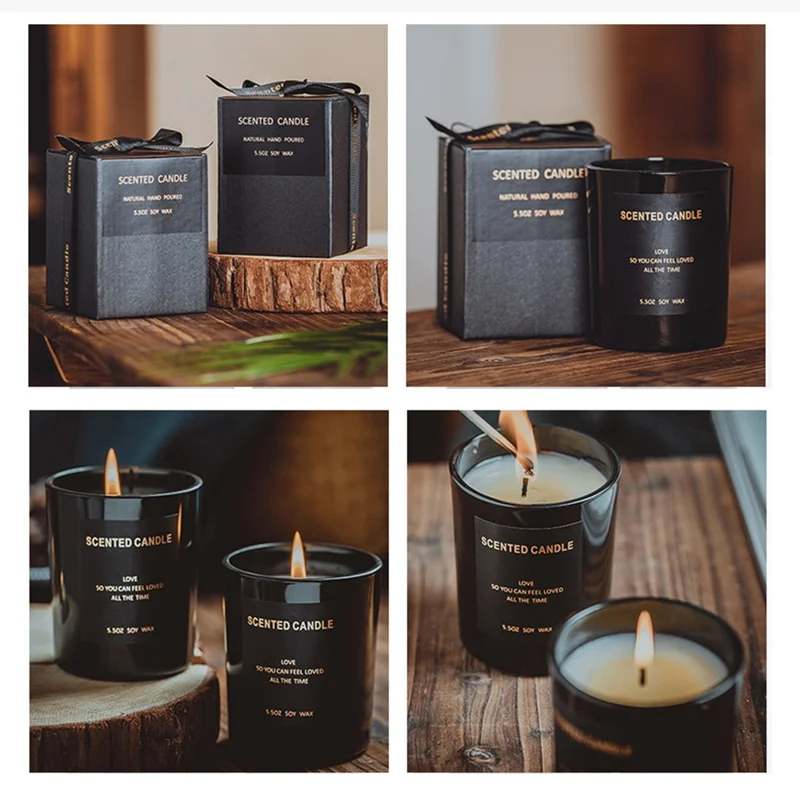 XY-20200902 Scented Candles Black Jar Soy Wax Candles Gift Relaxing Stress - Peony / Blush Suede