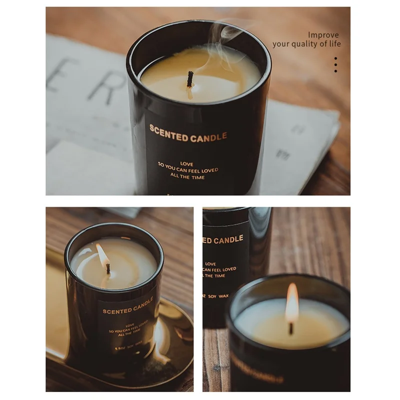 XY-20200902 Scented Candles Black Jar Soy Wax Candles Gift Relaxing Stress - Peony / Blush Suede