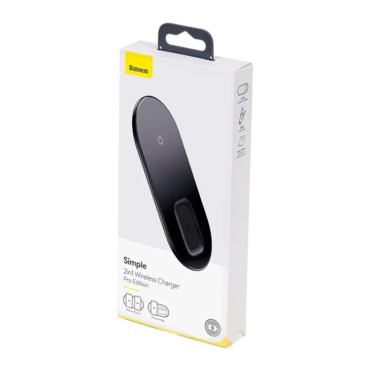 BASEUS Simple 2-IN-1 Wireless Charger Pro Version + Type-C Cavo di ricarica - Nero
