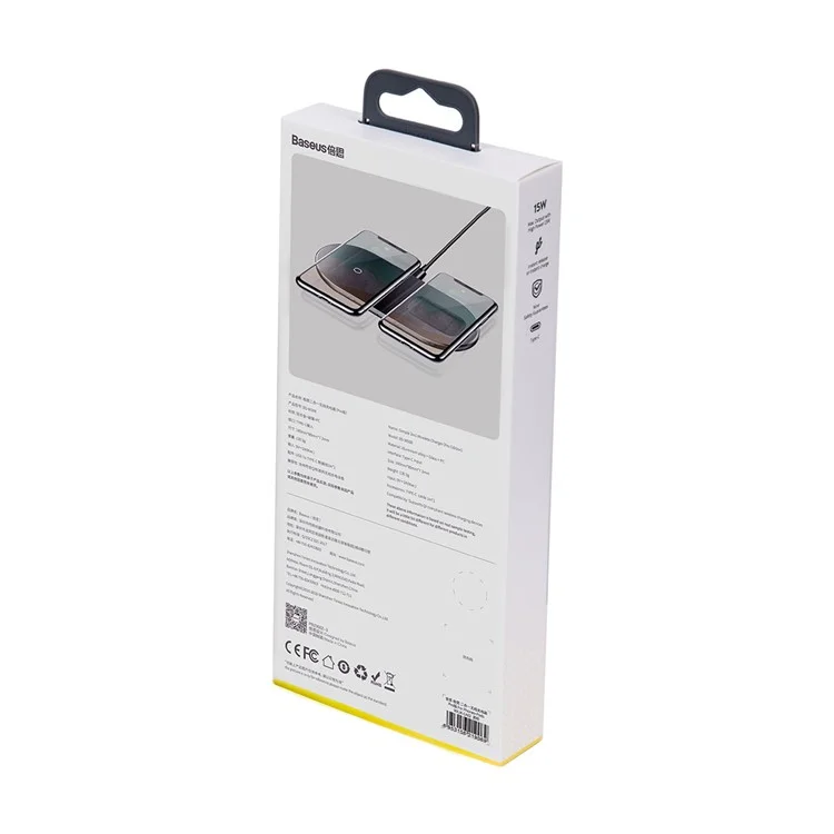 BASEUS Simple 2-IN-1 Wireless Charger Pro Version + Type-C Cavo di ricarica - Nero