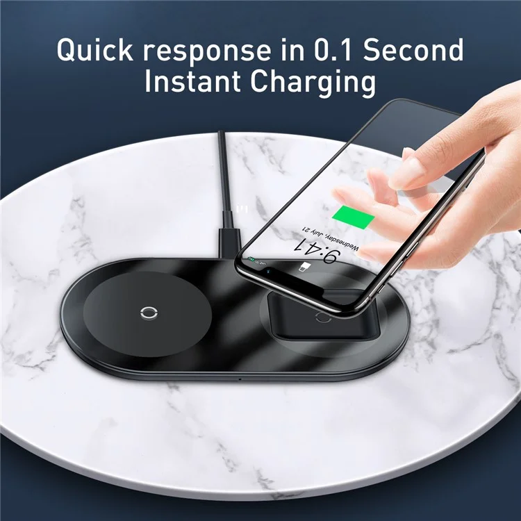 BASEUS Simple 2-IN-1 Wireless Charger Pro Version + Type-C Charing Cable - Black