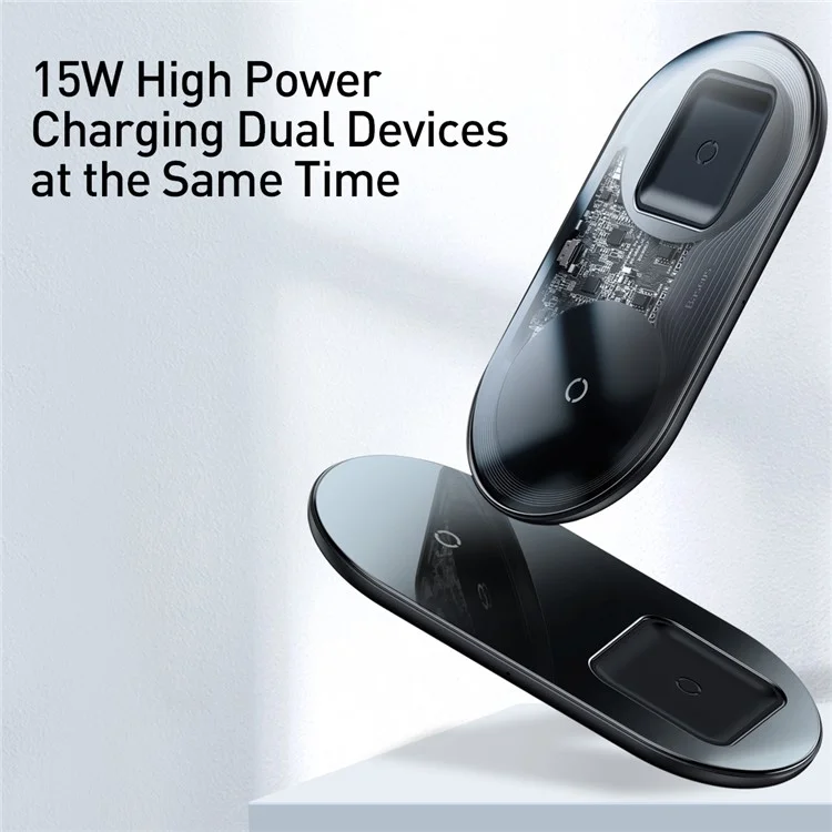 BASEUS Simple 2-IN-1 Wireless Charger Pro Version + Type-C Cavo di ricarica - Nero