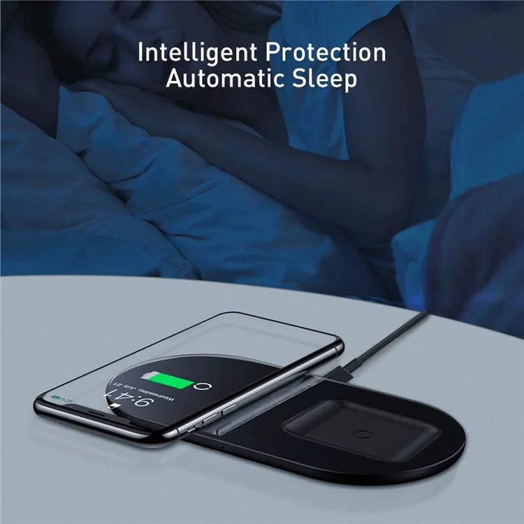 BASEUS Simple 2-IN-1 Wireless Charger Pro Version + Type-C Cavo di ricarica - Nero