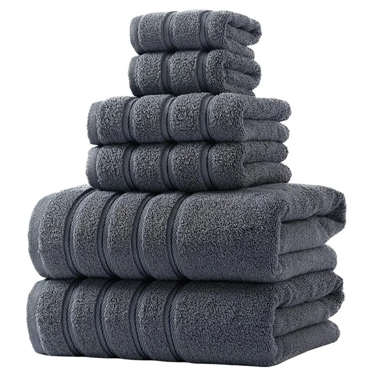 Conjunto de Toalhas de Algodão com 6 Peças, Altamente Absorventes - 2 Toalhas de Banho + 2 Toalhas de Mão + 2 Toalhas de Rosto - Cinza