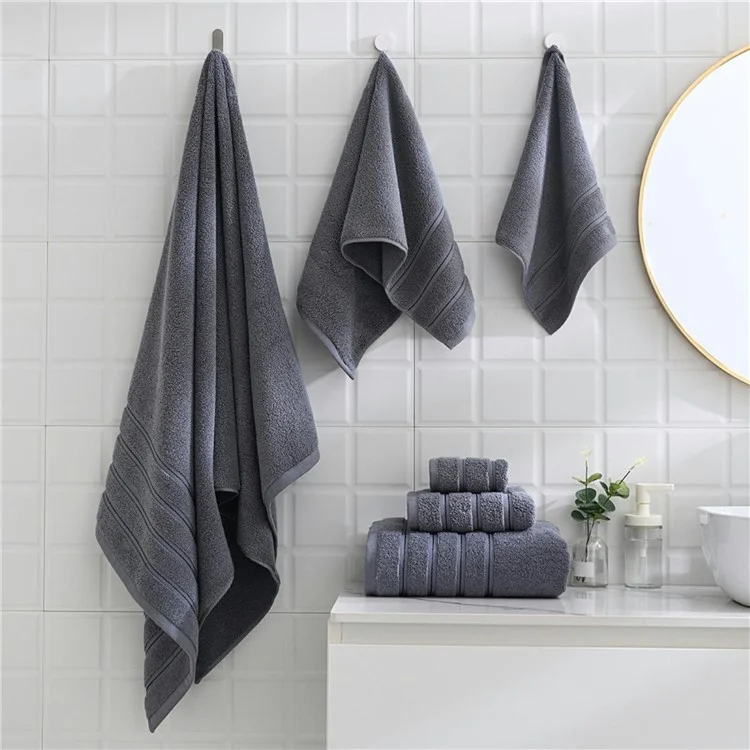 Conjunto de Toalhas de Algodão com 6 Peças, Altamente Absorventes - 2 Toalhas de Banho + 2 Toalhas de Mão + 2 Toalhas de Rosto - Cinza