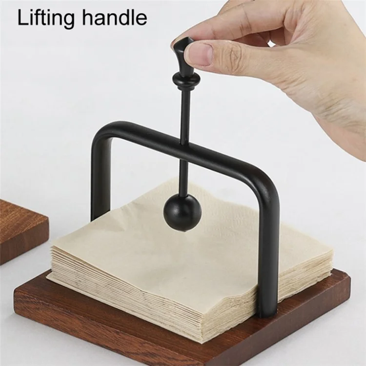 Napkin Holder Wood Square Tabletop Napkin Dispenser with Metal Cocktail for Restaurant, Hotel, Cafe - Black
