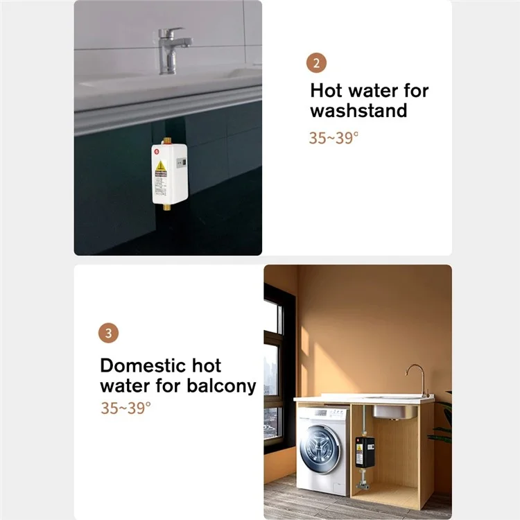 Scaldacqua elettrico miniaturizzato per cucina, riscaldamento rapido, temperatura costante, 3800W, spina EU 220V - Nero