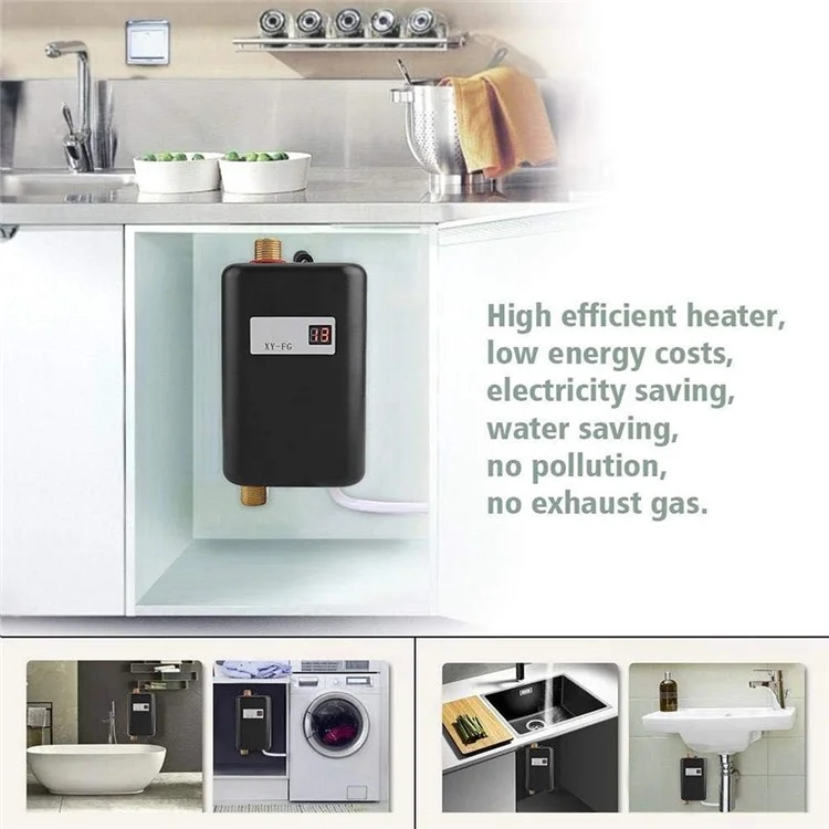 Scaldacqua elettrico miniaturizzato per cucina, riscaldamento rapido, temperatura costante, 3800W, spina EU 220V - Nero