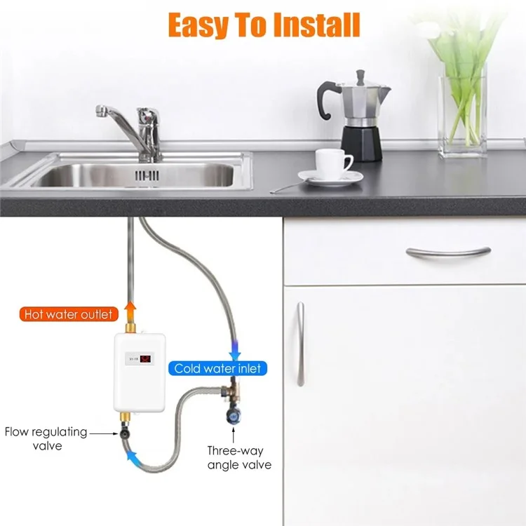Scaldacqua elettrico miniaturizzato per cucina, riscaldamento rapido, temperatura costante, 3800W, spina EU 220V - Nero