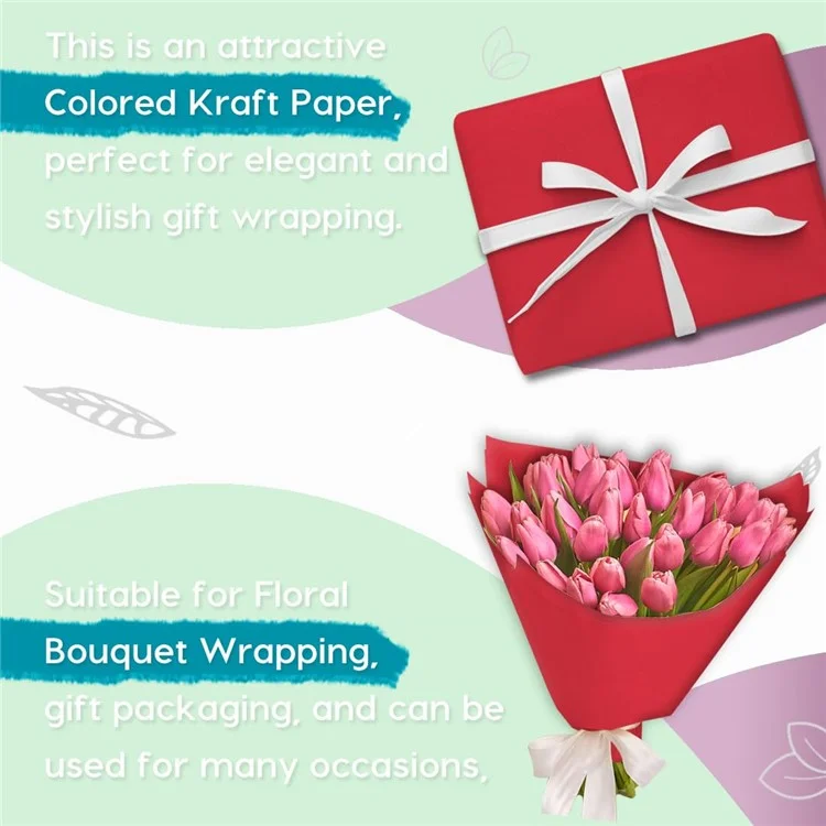 38 cm Largeur en Papier Kraft DIY Consemption Des Cafports Propritions Motion Rouleau Craft Emballage, Longueur: 10m - Rouge