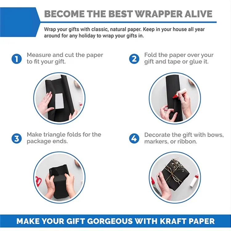 38cm Width Kraft Paper DIY Gift Wrapping Moving Supplies Craft Packing Roll, Length: 10m - Black
