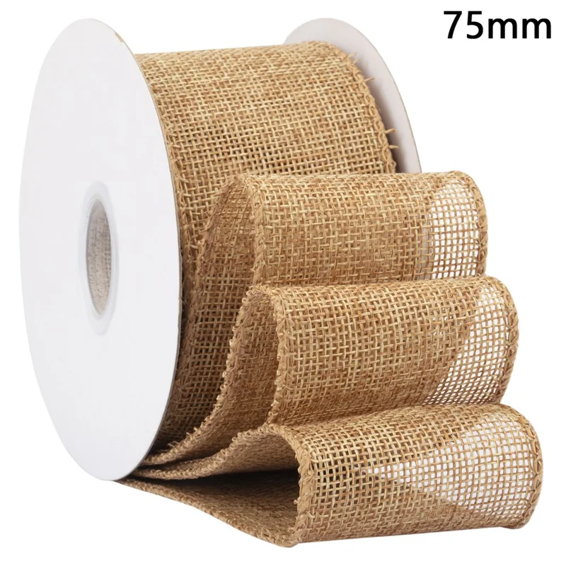 75mm Width Artificial Burlap Ribbon with Wired Edge Christmas Gift Packing DIY Crafts Wrapping Material