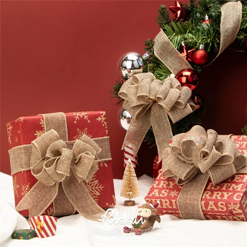 75mm Width Artificial Burlap Ribbon with Wired Edge Christmas Gift Packing DIY Crafts Wrapping Material