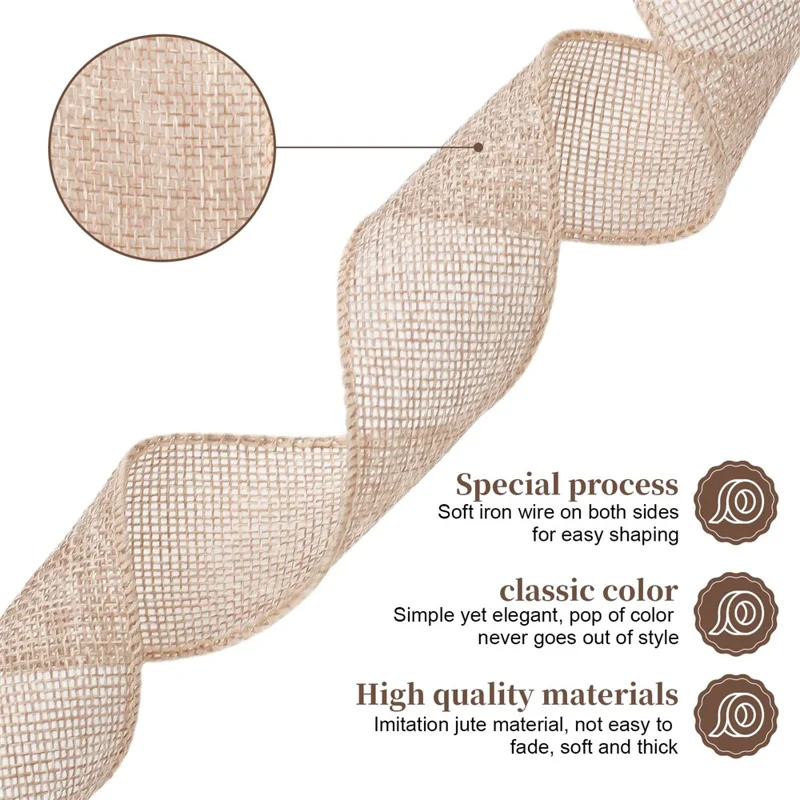 75mm Width Artificial Burlap Ribbon with Wired Edge Christmas Gift Packing DIY Crafts Wrapping Material