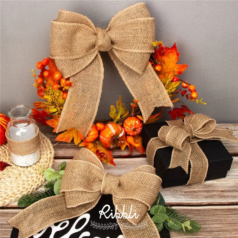 75mm Width Artificial Burlap Ribbon with Wired Edge Christmas Gift Packing DIY Crafts Wrapping Material