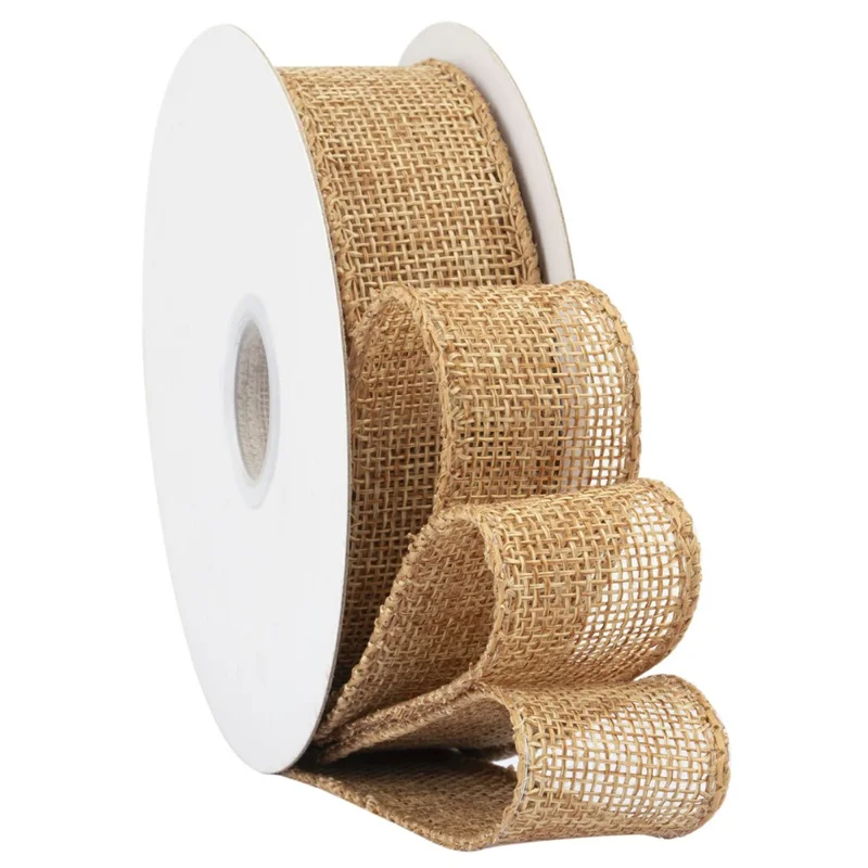 25mm Width Artificial Burlap Ribbon with Wired Edge Christmas Gift Packing DIY Crafts Wrapping Material