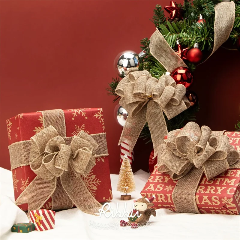 25mm Width Artificial Burlap Ribbon with Wired Edge Christmas Gift Packing DIY Crafts Wrapping Material
