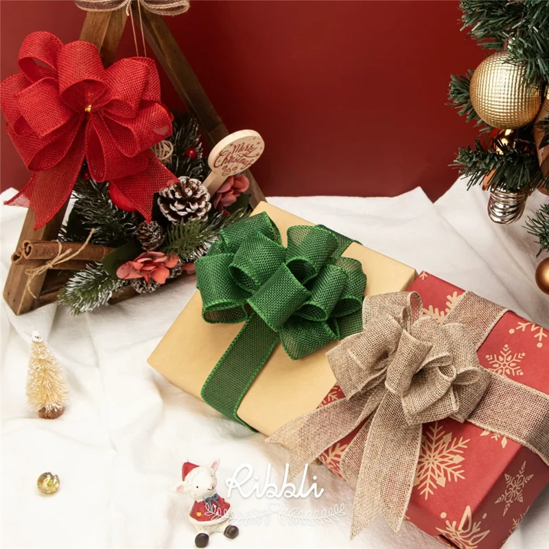 25mm Width Artificial Burlap Ribbon with Wired Edge Christmas Gift Packing DIY Crafts Wrapping Material