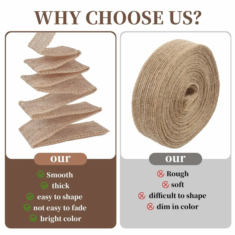 25mm Width Artificial Burlap Ribbon with Wired Edge Christmas Gift Packing DIY Crafts Wrapping Material