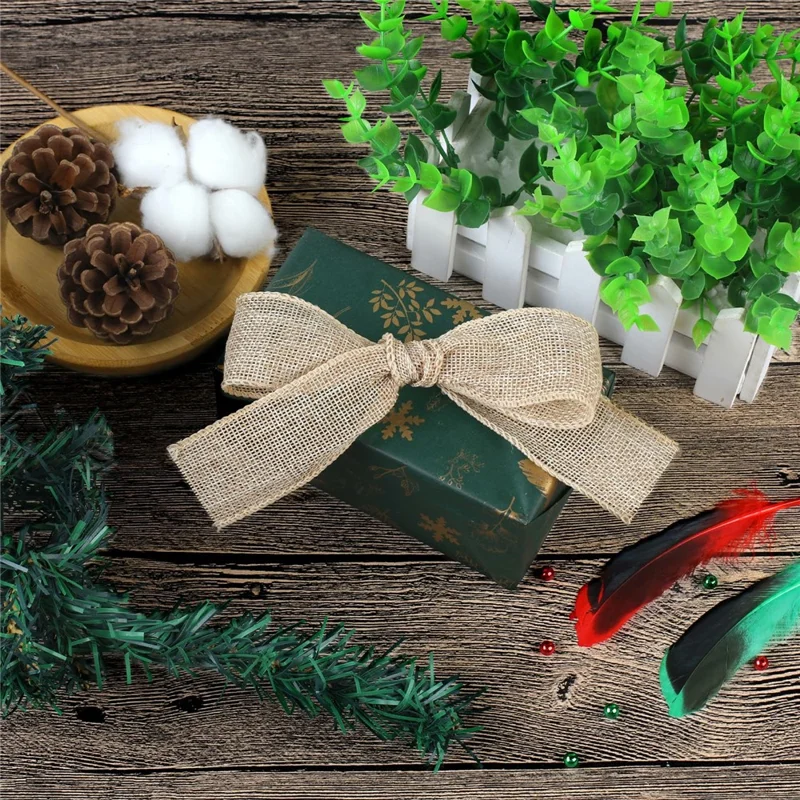 25mm Width Artificial Burlap Ribbon with Wired Edge Christmas Gift Packing DIY Crafts Wrapping Material
