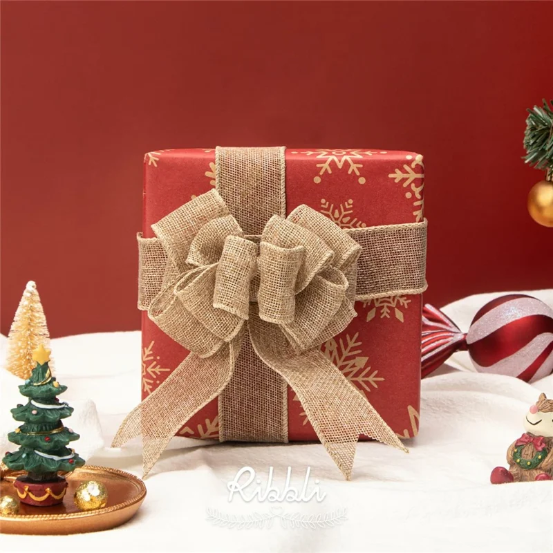 25mm Width Artificial Burlap Ribbon with Wired Edge Christmas Gift Packing DIY Crafts Wrapping Material