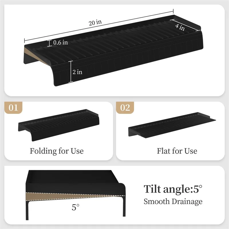 Kitchen Bathtub Sink Edge Silicone Water Baffle Cuttable Prevent Splashing Water Barrier - Black