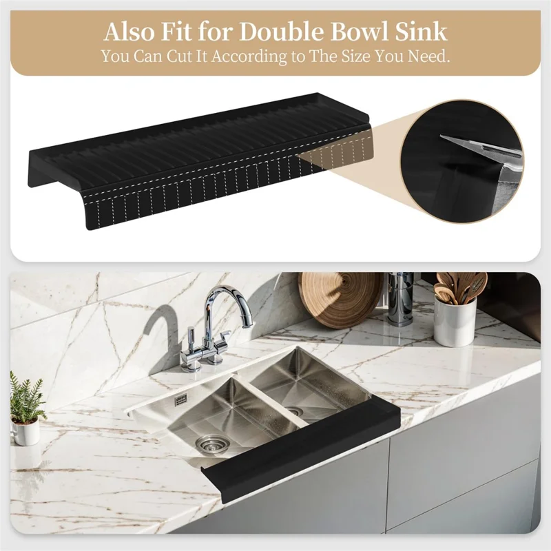 Kitchen Bathtub Sink Edge Silicone Water Baffle Cuttable Prevent Splashing Water Barrier - Black