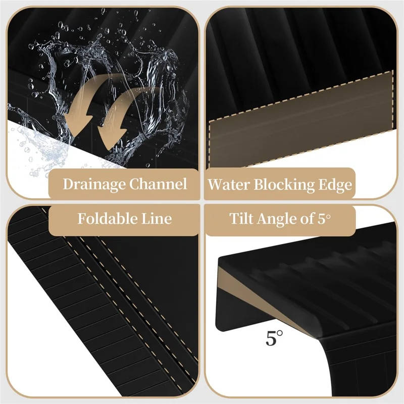 Kitchen Bathtub Sink Edge Silicone Water Baffle Cuttable Prevent Splashing Water Barrier - Black