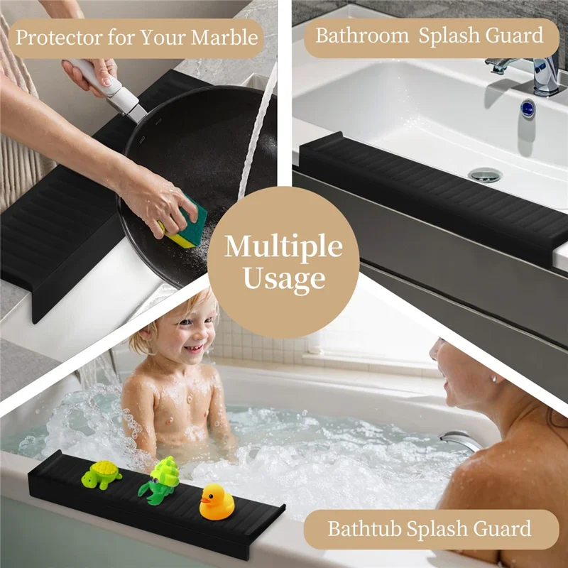 Kitchen Bathtub Sink Edge Silicone Water Baffle Cuttable Prevent Splashing Water Barrier - Black