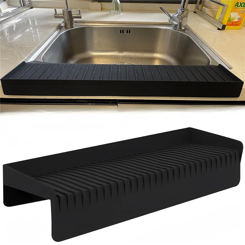 Kitchen Bathtub Sink Edge Silicone Water Baffle Cuttable Prevent Splashing Water Barrier - Black