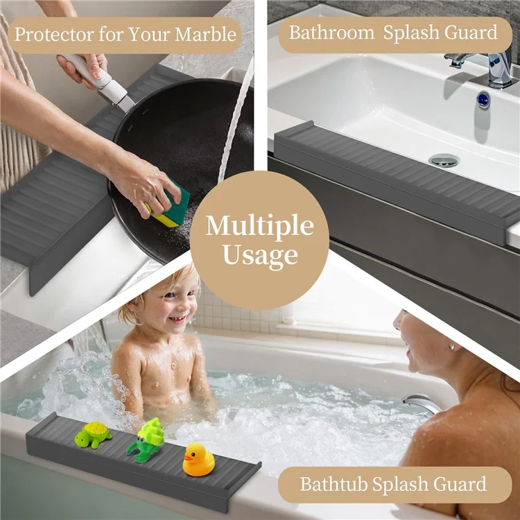 Kitchen Bathtub Sink Edge Silicone Water Baffle Cuttable Prevent Splashing Water Barrier - Grey