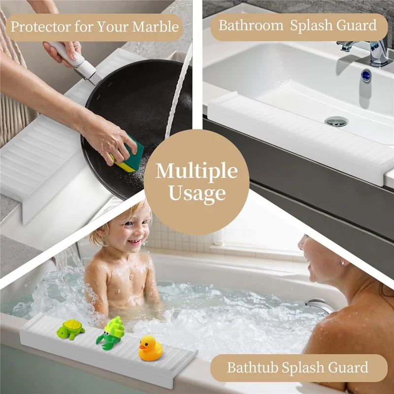 Kitchen Bathtub Sink Edge Silicone Water Baffle Cuttable Prevent Splashing Water Barrier - Transparent