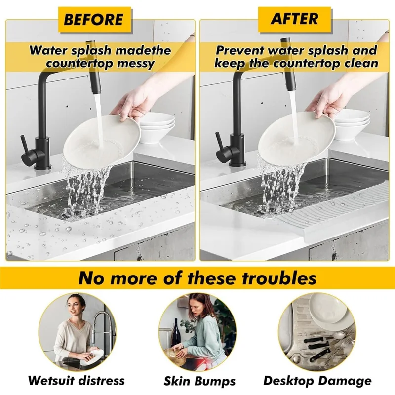 Kitchen Bathtub Sink Edge Silicone Water Baffle Cuttable Prevent Splashing Water Barrier - Transparent